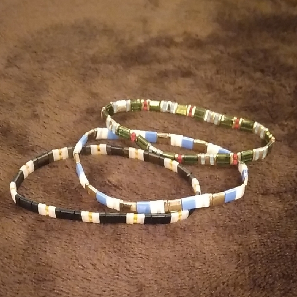 Anthropologie Blue, Green, and Red Beaded Bracelets